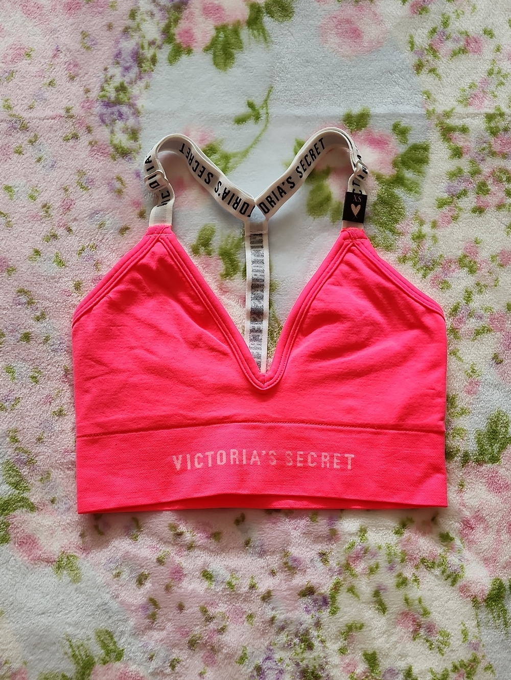 NWT Victoria's Secret Neon Pink V-Neck Bralette with Logo Straps XS XP
